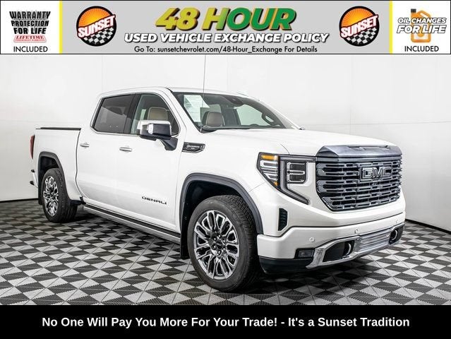 2024 GMC Sierra 1500 Denali Ultimate in White Frost Tricoat — front three-quarter view