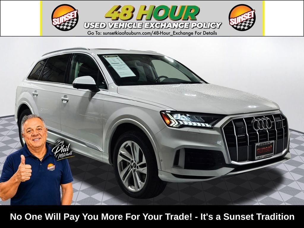2024 Audi Q7 55 Premium Plus quattro in Carrara White — front three-quarter view