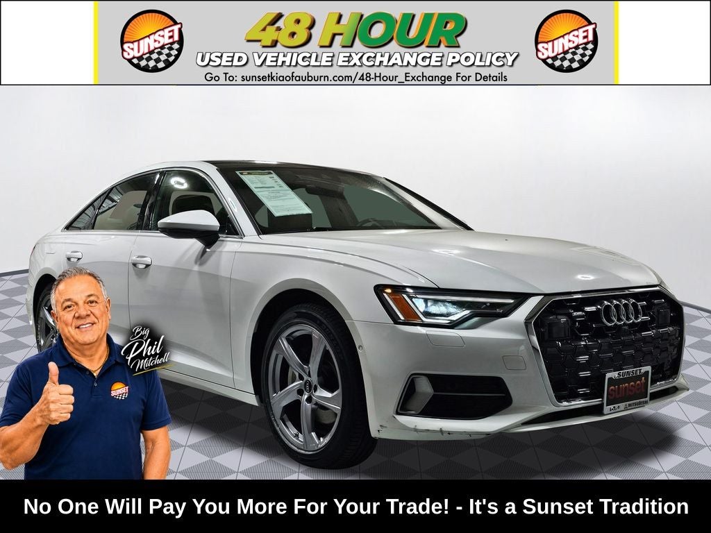 2024 Audi A6 45 Premium Plus quattro in Arkona White — front three-quarter view